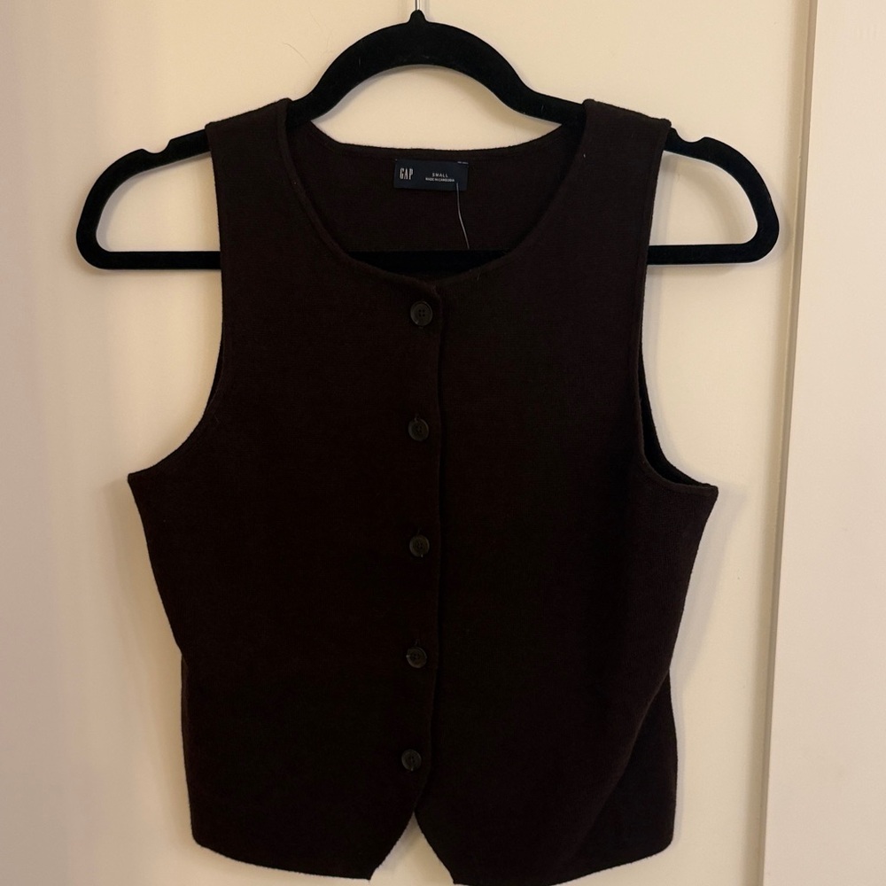 GAP Sleeveless Dark Brown Button-Down Knit Top NWT